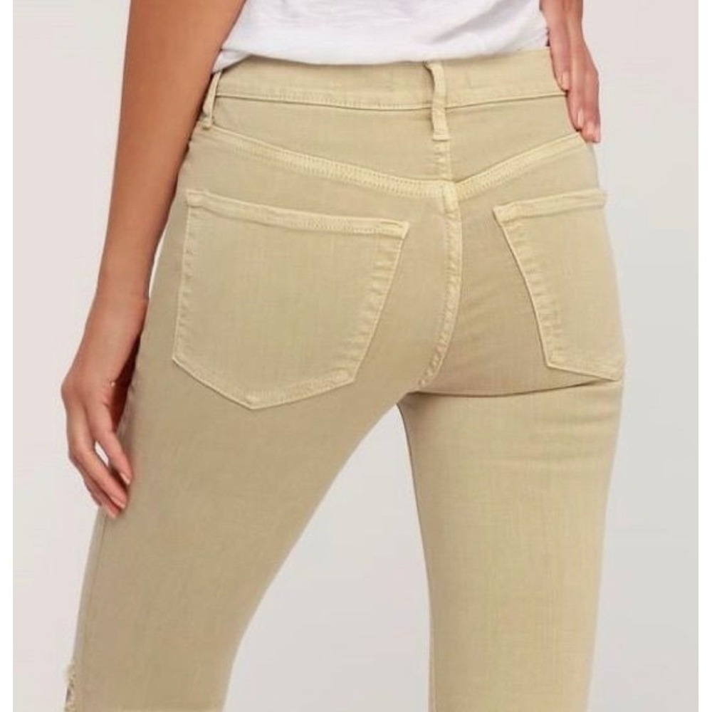 Free People Womens High Rise Busted Distressed Skinny Jeans Khaki Tan size 27 - Picture 3 of 9